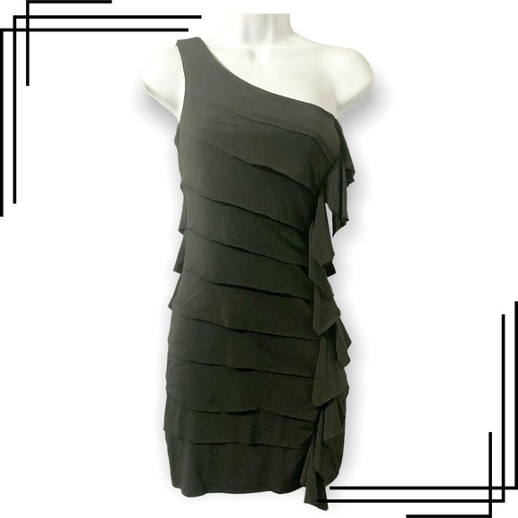 Ruby Rox Women's M Black One Shoulder Tiered Bodycon Dress - Picture 1 of 8